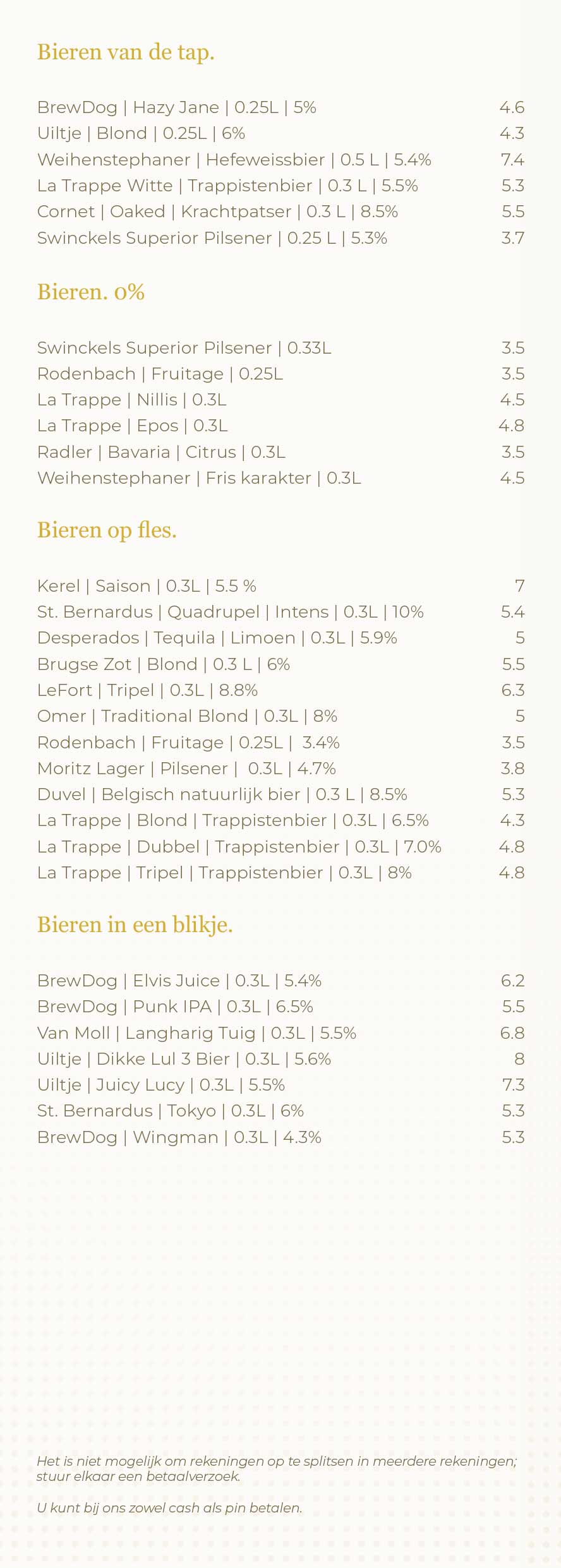 De borrelkaart van De Burgemeester Oirschot